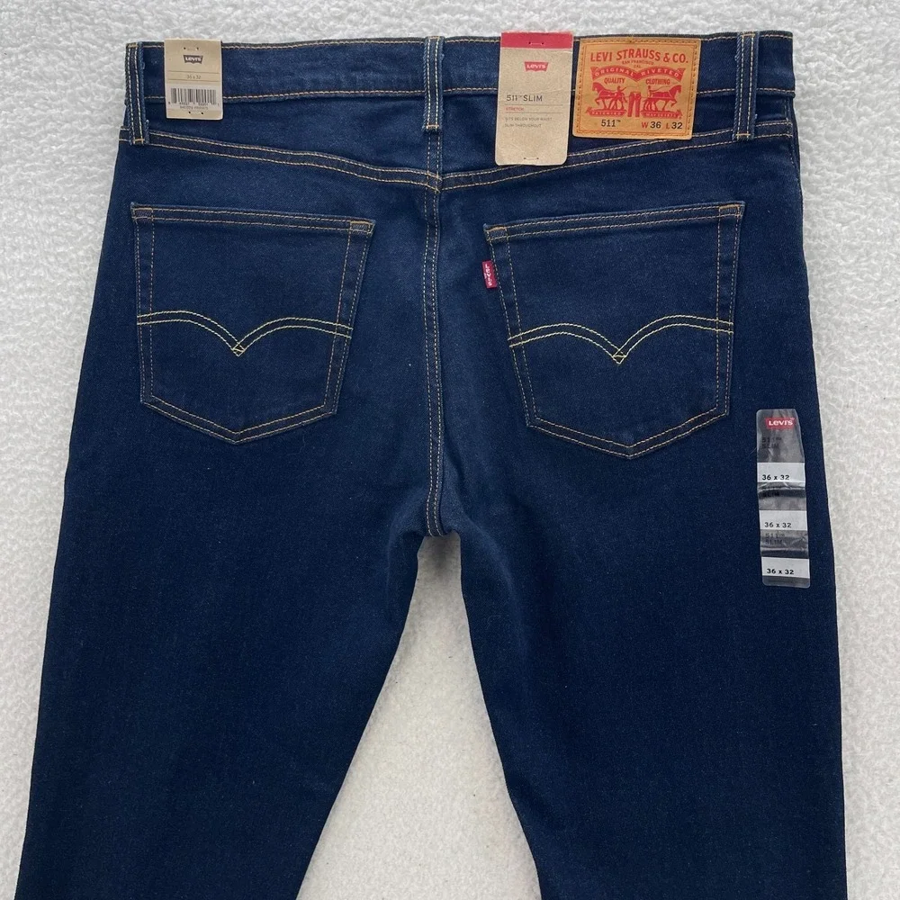 Levis 511 Jeans Mens 36x32 Blue Slim Fit Dark Wash Stretch Denim Grunge Preppy
